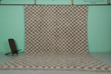 Large Moroccan Checkerboard Rug – 11.2 x 15.1 FT, Beige and Brown Handwoven