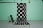 Moroccan Runner Rug – 4.3 x 13.5 ft Black and White Checkerboard Design