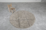 Round Moroccan Wool Rug - 5 ft Grey with Diamond Pattern