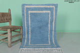 Handmade Moroccan Blue Wool Rug 2 x 3 FT – Soft Accent Rug with White Border