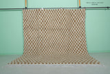 Checkered Moroccan Rug – 8 x 8.4 ft Handwoven Brown & Cream Pattern