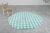 Round Moroccan Wool Rug - 5 ft Turquoise and White Checkered Pattern