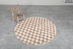 Round Moroccan Wool Rug - 5 ft | Beige and White Checkered Design