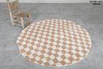 Round Moroccan Wool Rug - 5 ft | Beige and White Checkered Design