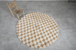 Round Moroccan Wool Rug - 5.1 ft | Beige & White Checkered Pattern