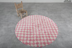 Round Moroccan Wool Rug - 5 ft | Pink & White Checkered Pattern