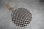 Round Dark Brown and White Checkered Moroccan Wool Rug - 5 ft