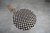 Round Dark Brown and White Checkered Moroccan Wool Rug - 5 ft