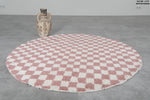 Round Moroccan Wool Rug - 5 ft | Pink & White Checkered Design