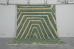 Handmade Moroccan Rug 8 x 10.2 Ft Green and Cream Geometric Pattern | Modern Decor