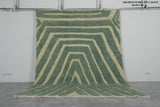 Handmade Moroccan Rug 8 x 10.2 Ft Green and Cream Geometric Pattern | Modern Decor