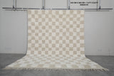 Checkered Moroccan Rug 7.9 X 9.8 FT - Beige and White Pattern