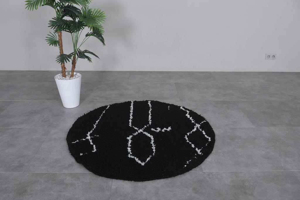 Black Moroccan Round rug - custom round rug - berber rug - wool round rug