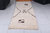 Cream Moroccan runner rug with brown geometric motif - Custom size
