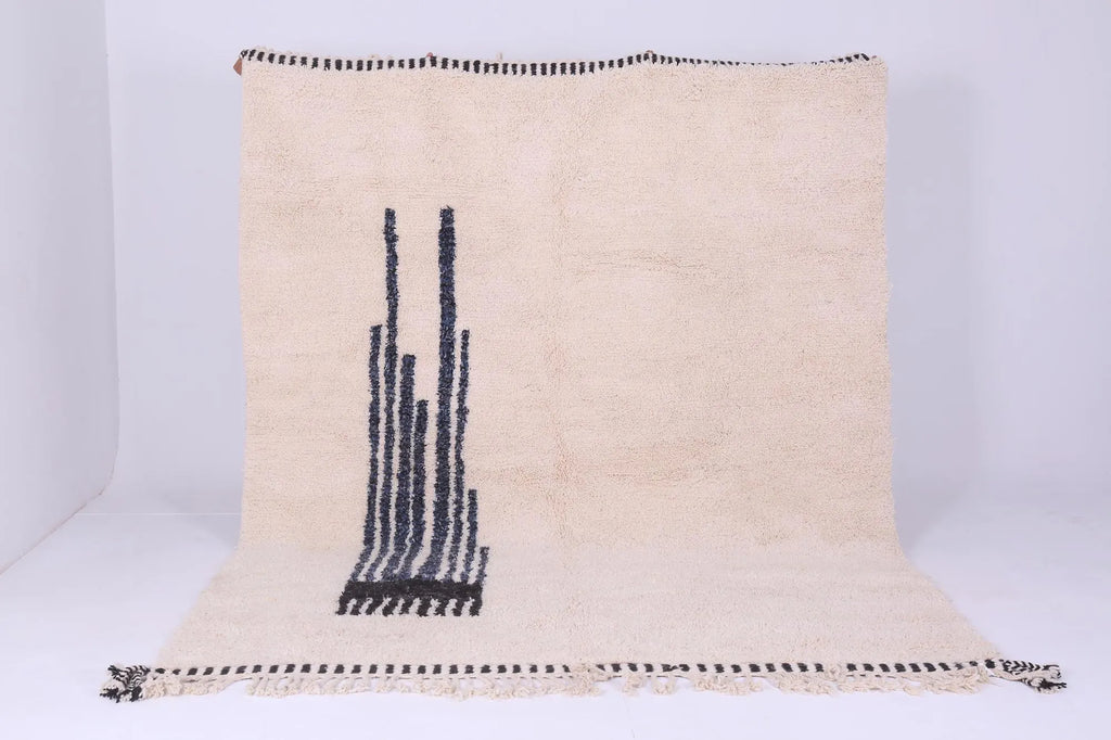 Black and white abstract moroccan rug - Handmade custom size wool rug - Geometric shaggy rug