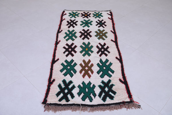 Handmade Moroccan runner rug – 2.6 x 5.8 FT, green & brown geometric design
