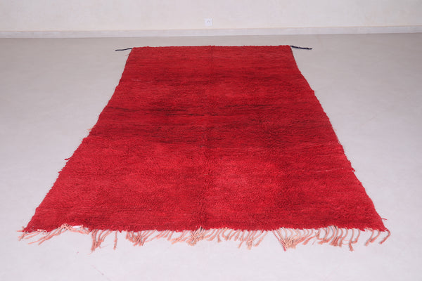 Solid red berber Moroccan carpet – 5.3 FT X 10.6 FT | Handwoven wool rug | Traditional artisan design