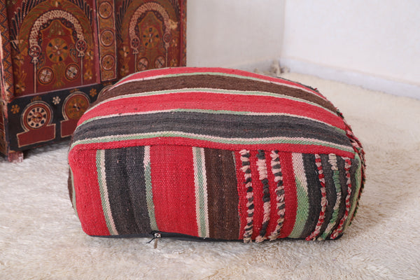 Berber handwoven kilim Moroccan pouf - Vibrant striped floor cushion