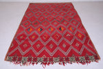 Red knotted moroccan handmade rug - 5.6 FT X 9.3 FT
