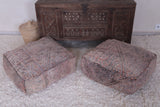 Two azilal moroccan handmade old rug poufs