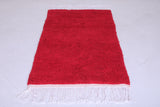 Red vintage handmade moroccan berber rug  3.3 FT X 5.6 FT