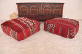 Two moroccan flatwoven rug Kilim old Poufs