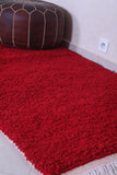 Red vintage handmade moroccan berber rug  3.3 FT X 5.6 FT