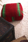 Red moroccan berber handmade rug red woven pouf