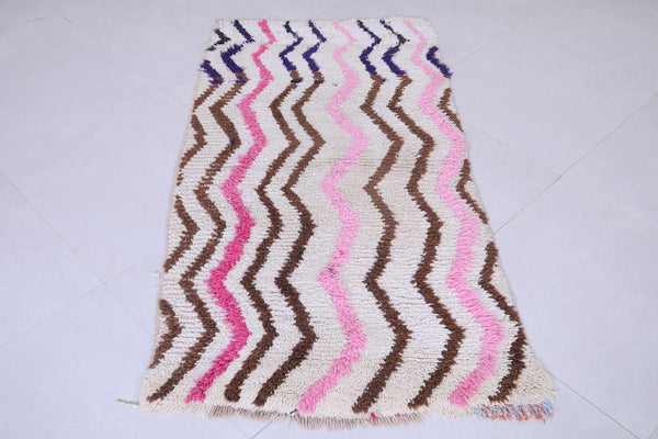 Moroccan Handmade Rug – 2.9 x 5.4 FT | Zigzag Pattern in Pink & Brown