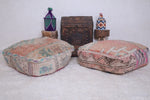 Two handmade berber old rug moroccan poufs