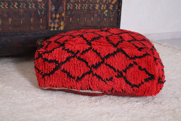 Moroccan handmade azilal red kilim rug pouf - Plush floor cushion