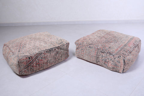 Two moroccan handmade old rug poufs