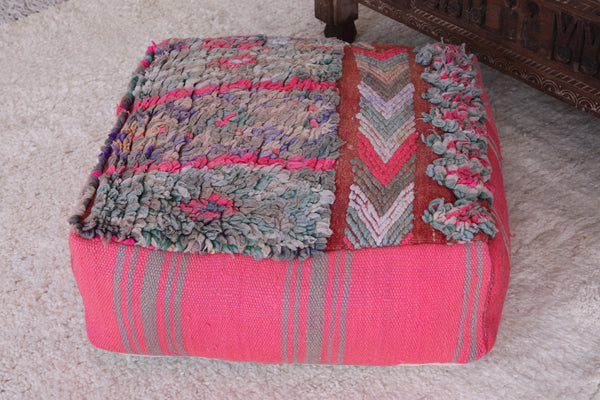 Moroccan handmade ottoman pink rug pouf | Intricate geometric design