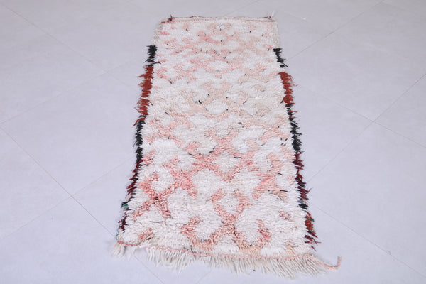 Vintage handmade Moroccan berber rug – 2.2 x 5.6 ft | Soft pink geometric shag rug