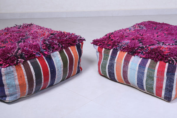 Two moroccan handmade rug berber azilal poufs