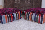 Two moroccan handmade rug berber azilal poufs
