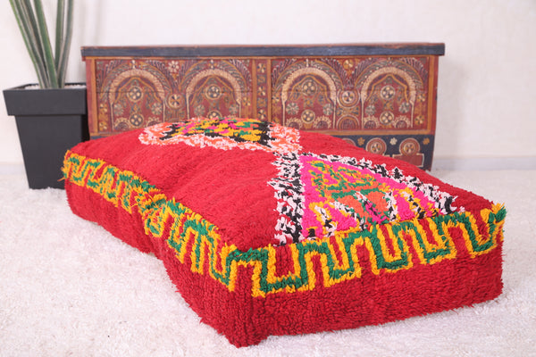Boho Moroccan ottoman - Vibrant red azilal rug pouf