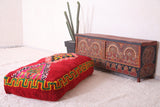 Moroccan red handmade long azilal rug pouf