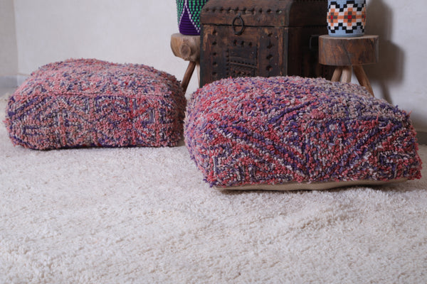 Two moroccan handmade azilal berber rug poufs
