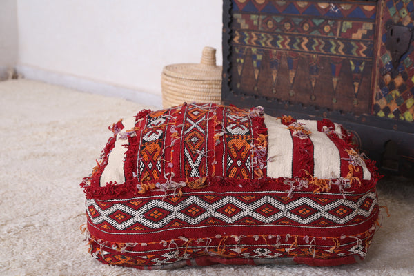 Vintage Moroccan handwoven kilim pouf - Unique boho floor cushion