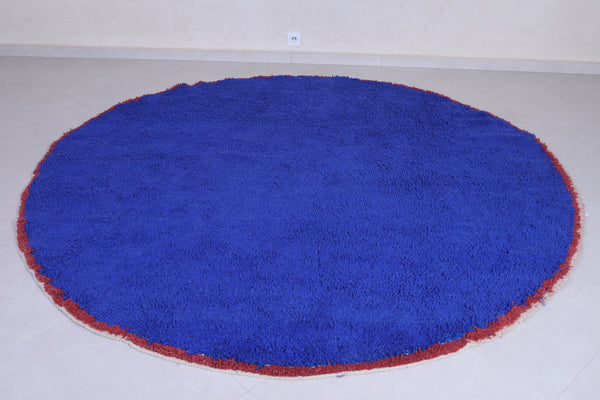 Handmade round blue custom rug - Moroccan berber carpet