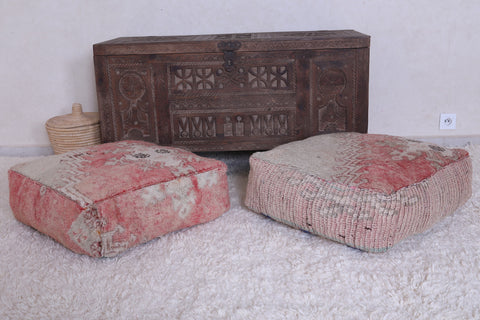 Two vintage moroccan berber rug poufs