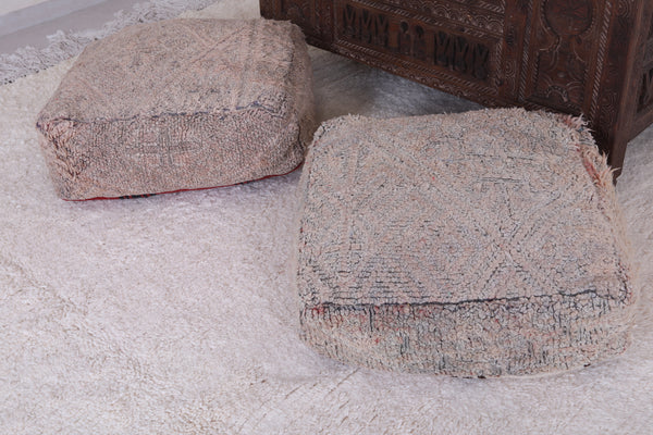 Two Moroccan handmade ottoman berber rug poufs | Traditional woven design