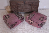 Two moroccan berber azilal handmade rug poufs