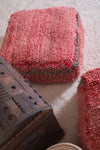 Two moroccan handmade berber rug old pink poufs