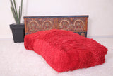 Azilal handmade all wool red long rug pouf