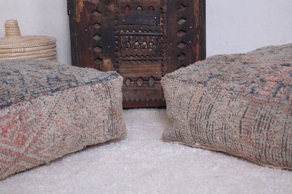 Two Moroccan Handmade Rug Berber Poufs | Traditional Wool Poufs