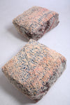 Two vitage old rug berber handmade poufs