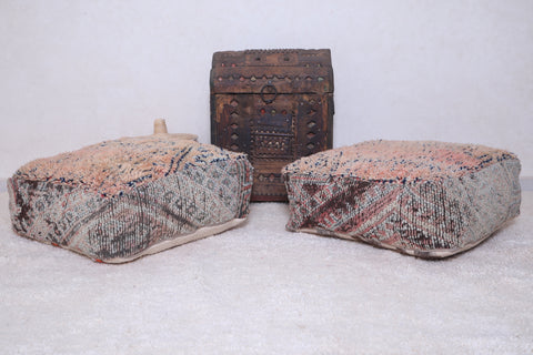 Two vitage old rug berber handmade poufs