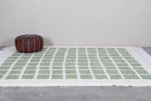 Green checkered custom white rug – Handmade Moroccan design